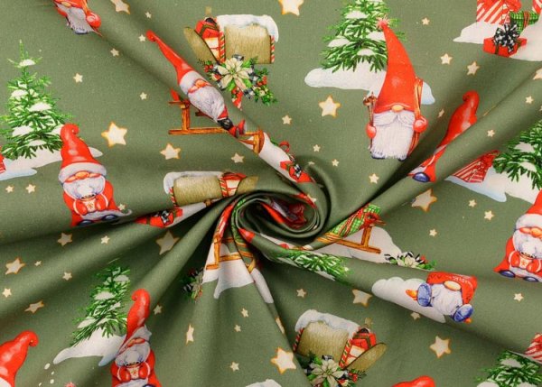 Christmas Elf green cotton fabric with christmas elves